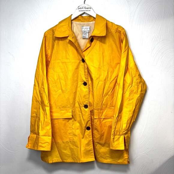 Vintage Spanner Sport Rain Coat Bright Yellow Button Long Sleeve Mid-Length 90s - Picture 1 of 4